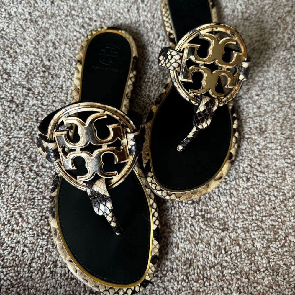 Tory Burch - Miller Metal Sandal, Black, Desert Roccia, Gold, size 7.5M